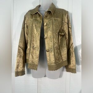 Moka Sport Womens Gold Jacket Blazer W/ Sequin Embroidery Size Large EUC